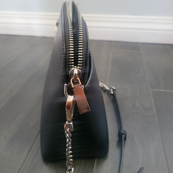 MICHAEL KORS Black Saffiano Leather Dome Crossbody Bag Silver Chain - Picture 6 of 11